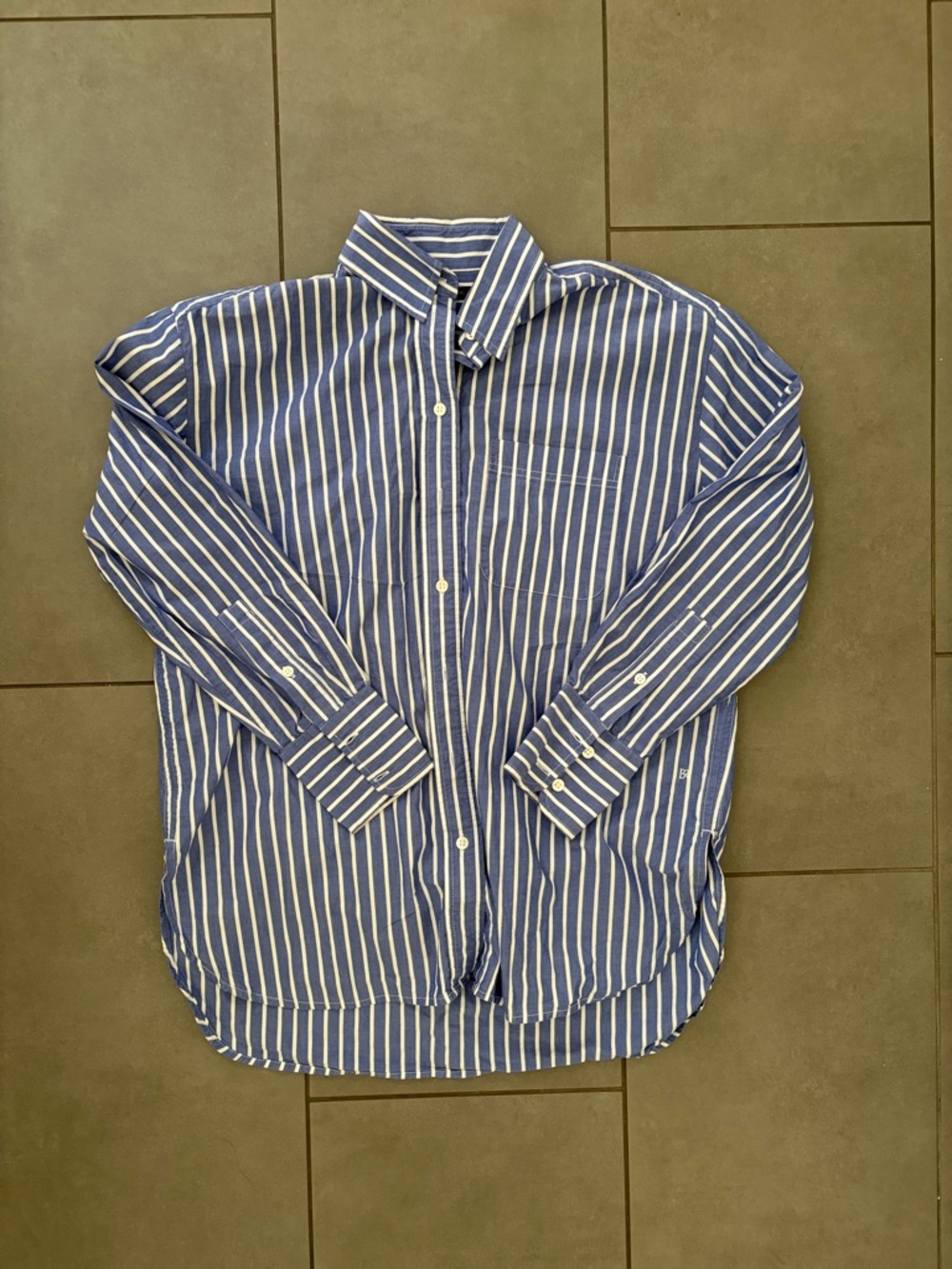 Womens Blue and White Striped Button-Up Shirt